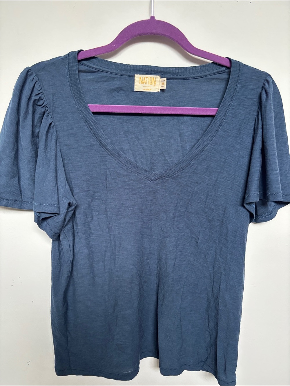 Nation LTD Slate Blue V-Neck Short Sleeve Tee